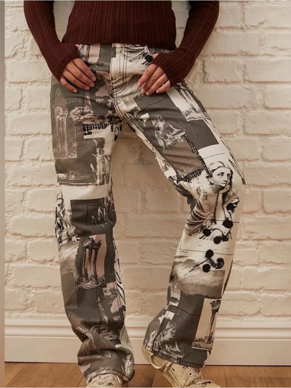 Urban Outfitters High-Rise Graphic Patchwork Jeans - Gray & White
